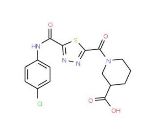 1-[(5-{[(4-Chlorophenyl)amino]carbonyl}-1,3,4-thiadiazol-2-yl)carbonyl]piperidine-3-carboxylic acid - chemical structure imag