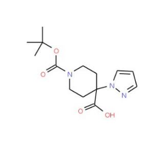 1-[(tert-butoxy)carbonyl]-4-(1H-pyrazol-1-yl)piperidine-4-carboxylic acid - chemical structure image
