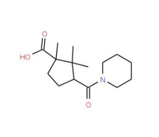 1,2,2-Trimethyl-3-(piperidine-1-carbonyl)-cyclopentanecarboxylic acid - chemical structure image
