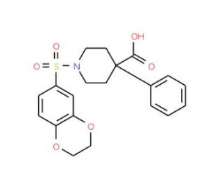 1-(2,3-dihydro-1,4-benzodioxin-6-ylsulfonyl)-4-phenylpiperidine-4-carboxylic acid - chemical structure image