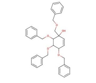 1,2,3-Tri-O-benzyl-4-C-[(benzyloxy)methyl]cyclohex-5-ene-1,2,3,4-tetraol (CAS 1219194-46-3) - chemical structure image
