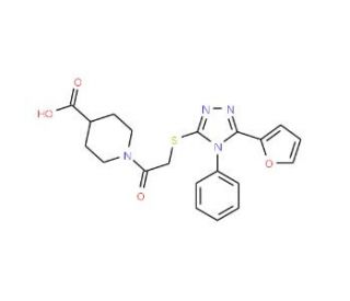 1-[2-(5-Furan-2-yl-4-phenyl-4H-[1,2,4]triazol-3-ylsulfanyl)-acetyl]-piperidine-4-carboxylic acid - chemical structure image