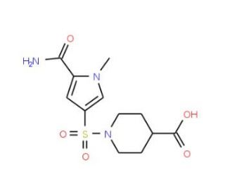 1-{[5-(aminocarbonyl)-1-methyl-1H-pyrrol-3-yl]sulfonyl}piperidine-4-carboxylic acid - chemical structure image