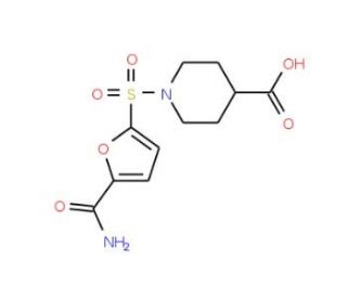 1-{[5-(aminocarbonyl)-2-furyl]sulfonyl}piperidine-4-carboxylic acid - chemical structure image