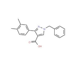 1-benzyl-3-(3,4-dimethylphenyl)-1H-pyrazole-4-carboxylic acid (CAS 956199-09-0) - chemical structure image