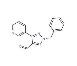 1-benzyl-3-pyridin-3-yl-1H-pyrazole-4-carbaldehyde (CAS 956504-56-6) - chemical structure image
