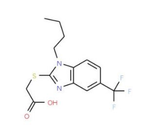 {[1-butyl-5-(trifluoromethyl)-1H-benzimidazol-2-yl]thio}acetic acid - chemical structure image
