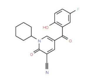 1-cyclohexyl-5-(5-fluoro-2-hydroxybenzoyl)-2-oxo-1,2-dihydropyridine-3-carbonitrile - chemical structure image