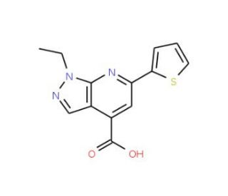 1-ethyl-6-thien-2-yl-1H-pyrazolo[3,4-b]pyridine-4-carboxylic acid - chemical structure image