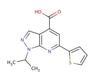 1-isopropyl-6-thien-2-yl-1H-pyrazolo[3,4-b]pyridine-4-carboxylic acid - chemical structure image