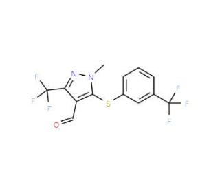1-Methyl-3-(trifluoromethyl)-5-{[3-(trifluoromethyl)phenyl]sulfanyl}-1H-pyrazole-4-carbaldehyde - chemical structure image