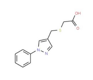 {[(1-phenyl-1H-pyrazol-4-yl)methyl]thio}acetic acid (CAS 957038-37-8) - chemical structure image
