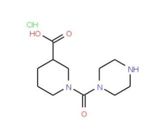 1-(piperazin-1-ylcarbonyl)piperidine-3-carboxylic acid hydrochloride - chemical structure image