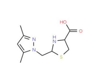 2-[(3,5-Dimethyl-1H-pyrazol-1-yl)methyl]-1,3-thiazolidine-4-carboxylic acid - chemical structure image