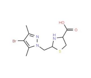 2-[(4-Bromo-3,5-dimethyl-1H-pyrazol-1-yl)methyl]-1,3-thiazolidine-4-carboxylic acid - chemical structure image