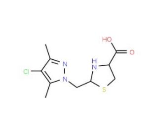 2-[(4-Chloro-3,5-dimethyl-1H-pyrazol-1-yl)methyl]-1,3-thiazolidine-4-carboxylic acid - chemical structure image