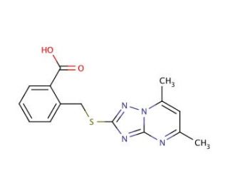2-{[(5,7-dimethyl[1,2,4]triazolo[1,5-a]pyrimidin-2-yl)thio]methyl}benzoic acid - chemical structure image
