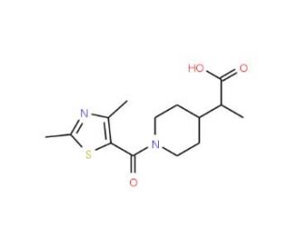 2-{1-[(2,4-Dimethyl-1,3-thiazol-5-yl)carbonyl]-piperidin-4-yl}propanoic acid - chemical structure image