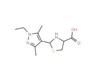 2-(1-Ethyl-3,5-dimethyl-1H-pyrazol-4-yl)-1,3-thiazolidine-4-carboxylic acid - chemical structure image
