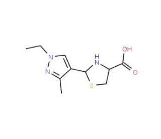 2-(1-Ethyl-3-methyl-1H-pyrazol-4-yl)-1,3-thiazolidine-4-carboxylic acid - chemical structure image