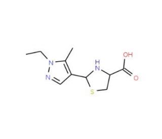 2-(1-Ethyl-5-methyl-1H-pyrazol-4-yl)-1,3-thiazolidine-4-carboxylic acid - chemical structure image