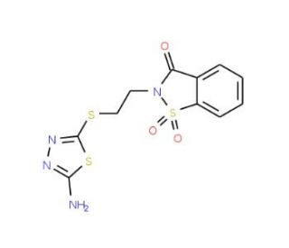 2-{2-[(5-amino-1,3,4-thiadiazol-2-yl)thio]ethyl}-1,2-benzisothiazol-3(2H)-one 1,1-dioxide - chemical structure image