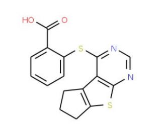 2-(2,3-Dihydro-1H-8-thia-5,7-diaza-cyclopenta[a]inden-4-ylsulfanyl)-benzoic acid - chemical structure image