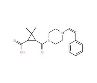 2,2-Dimethyl-3-({4-[(E)-2-phenylvinyl]piperazin-1-yl}carbonyl)cyclopropanecarboxylic acid - chemical structure image