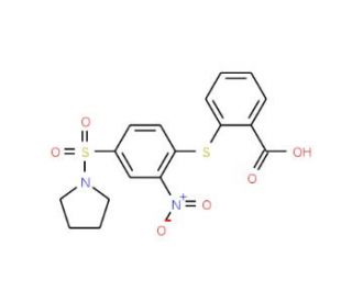 2-{[2-nitro-4-(pyrrolidin-1-ylsulfonyl)phenyl]thio}benzoic acid - chemical structure image