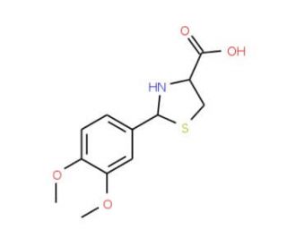 2-(3,4-Dimethoxyphenyl)-1,3-thiazolidine-4-carboxylic acid (CAS 72678-92-3) - chemical structure image