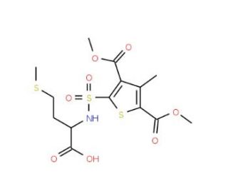 2-({[3,5-bis(methoxycarbonyl)-4-methylthien-2-yl]sulfonyl}amino)-4-(methylthio)butanoic acid - chemical structure image