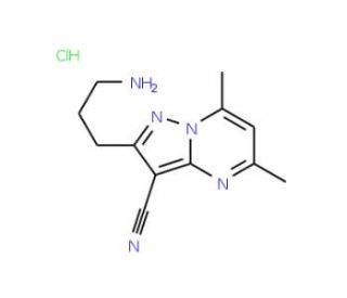 2-(3-aminopropyl)-5,7-dimethylpyrazolo[1,5-a]pyrimidine-3-carbonitrile hydrochloride - chemical structure image