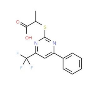 2-{[4-Phenyl-6-(trifluoromethyl)pyrimidin-2-yl]-thio}propanoic acid - chemical structure image