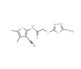 2-(5-Amino-[1,3,4]thiadiazol-2-ylsulfanyl)-N-(3-cyano-4,5-dimethyl-thiophen-2-yl)-acetamide - chemical structure image