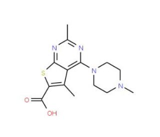 2,5-Dimethyl-4-(4-methylpiperazin-1-yl)thieno-[2,3-d]pyrimidine-6-carboxylic acid (CAS 421565-56-2) - chemical structure imag