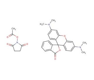 2-((5(6)-Tetramethylrhodamine)carboxylic Acid N-Hydroxysuccinimide Ester - chemical structure image