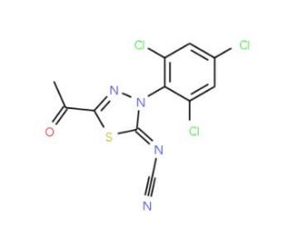 2-Acetyl-5-cyanimino-4,5-dihydro-4-(2,4,6-trichlorophenyl)-1,3,4-thiadiazole - chemical structure image