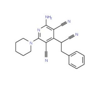 2-amino-4-(1-cyano-2-phenylethyl)-6-piperidin-1-ylpyridine-3,5-dicarbonitrile - chemical structure image