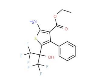 2-Amino-4-phenyl-5-(2,2,2-trifluoro-1-hydroxy-1-trifluoromethyl-ethyl)-thiophene-3-carboxylic acid ethyl ester - chemical str