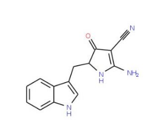 2-amino-5-(1H-indol-3-ylmethyl)-4-oxo-4,5-dihydro-1H-pyrrole-3-carbonitrile - chemical structure image