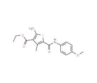 2-Amino-5-(4-methoxy-phenylcarbamoyl)-4-methyl-thiophene-3-carboxylic acid ethyl ester - chemical structure image