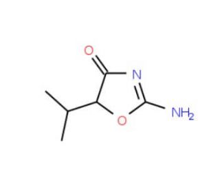 2-amino-5-isopropyl-1,3-oxazol-4(5H)-one (CAS 15900-26-2) - chemical structure image