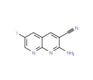 2-Amino-6-iodo-[1,8]naphthyridine-3-carbonitrile (CAS 578007-69-9) - chemical structure image