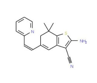 2-Amino-7,7-dimethyl-5-(2-pyridin-2-yl-vinyl)-6,7-dihydro-benzo[b]thiophene-3-carbonitrile - chemical structure image