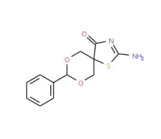 2-Amino-8-phenyl-7,9-dioxa-1-thia-3-aza-spiro[4.5]dec-2-en-4-one (CAS 436088-64-1) - chemical structure image