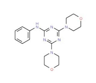 2-Anilino-4,6-di(4-morpholinyl)-1,3,5-triazine (CAS 93438-27-8) - chemical structure image