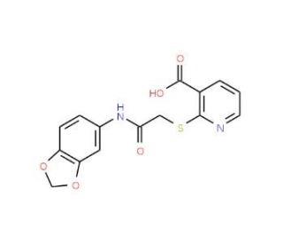 2-(Benzo[1,3]dioxol-5-ylcarbamoylmethylsulfanyl)-nicotinic acid - chemical structure image