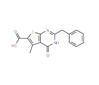 2-benzyl-5-methyl-4-oxo-3,4-dihydrothieno[2,3-d]pyrimidine-6-carboxylic acid - chemical structure image
