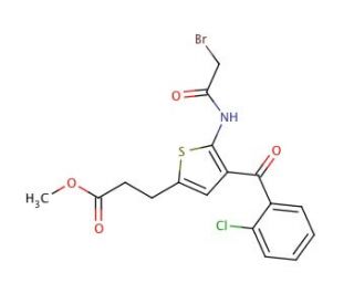 2-Bromoacetylamino-3-(2-chlorobenzoyl)-5-(2-carbomethoxyethyl)thiophene (CAS 100827-79-0) - chemical structure image