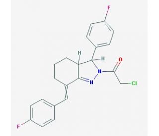 2-Chloro-1-[7-(4-fluoro-benzylidene)-3-(4-fluoro-phenyl)-3,3a,4,5,6,7-hexahydro-indazol-2-yl]-ethanone (CAS 380196-78-1) - ch